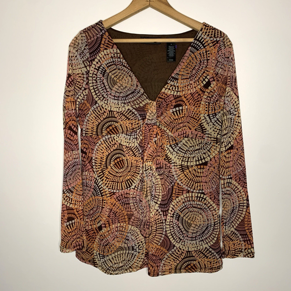 Axcess Women Y2K Babydoll Mesh Top Sz L Geometric Boho Fairy Grunge Sheer Sleeve